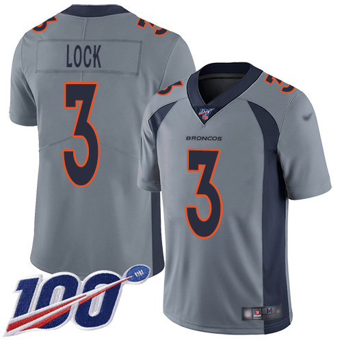 Denver Broncos Limited Men Silver Drew Lock 100th Season Jersey #3 Inverted Legend NFL Football Nike